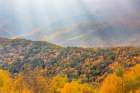 USA, North Carolina, Blue Ridge Parkway. Landscape overview of forested hills in autumn. Art Print
